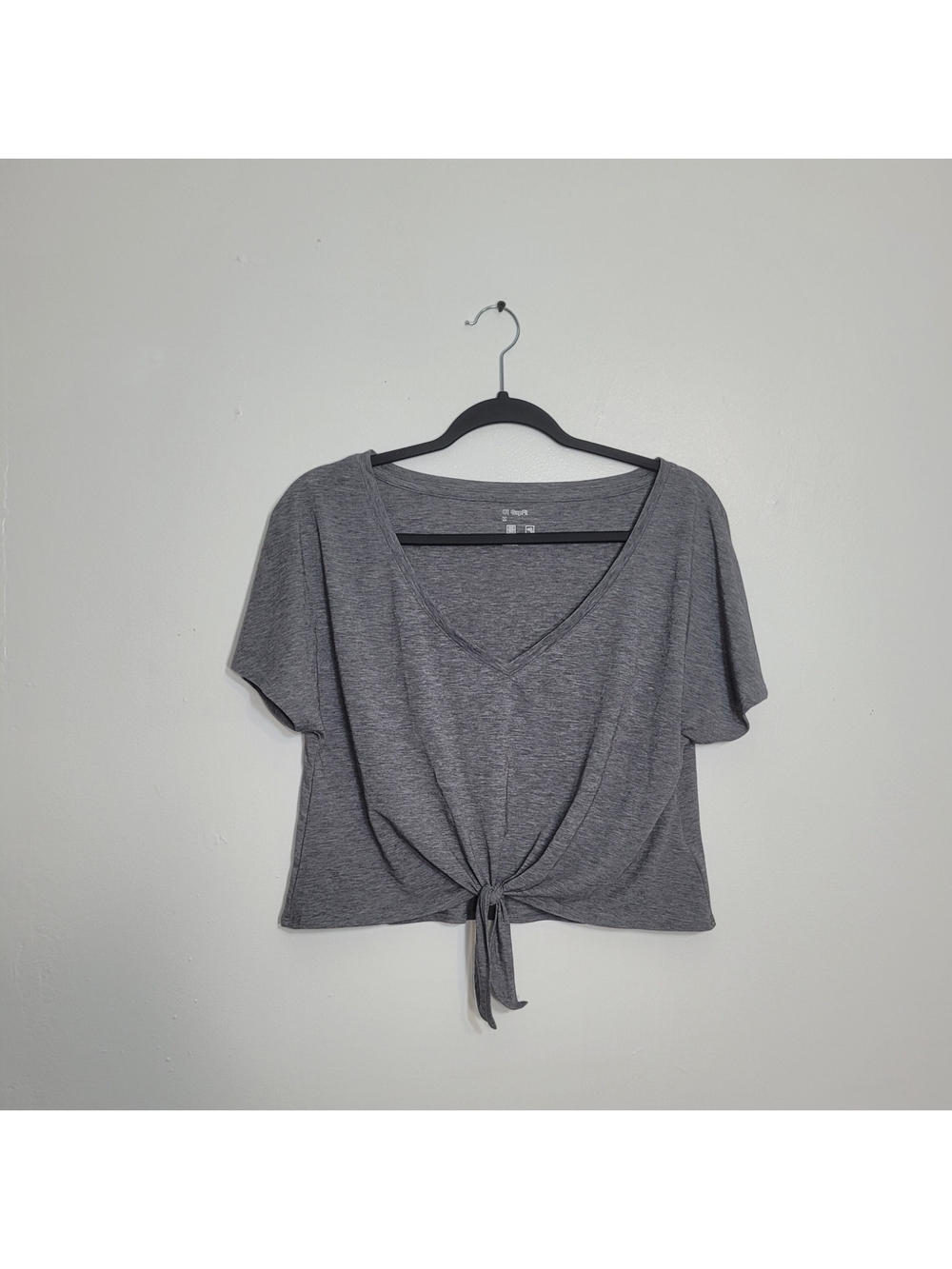 GapFit Heathered Gray Front Tie Short Sleeve Athletic Crop Tee M
